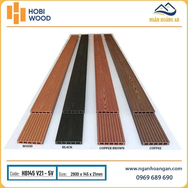 Sàn Gỗ Nhựa Ngoài Trời 5 Lỗ Vuông Hobiwood HB145V21-5V Coffee
